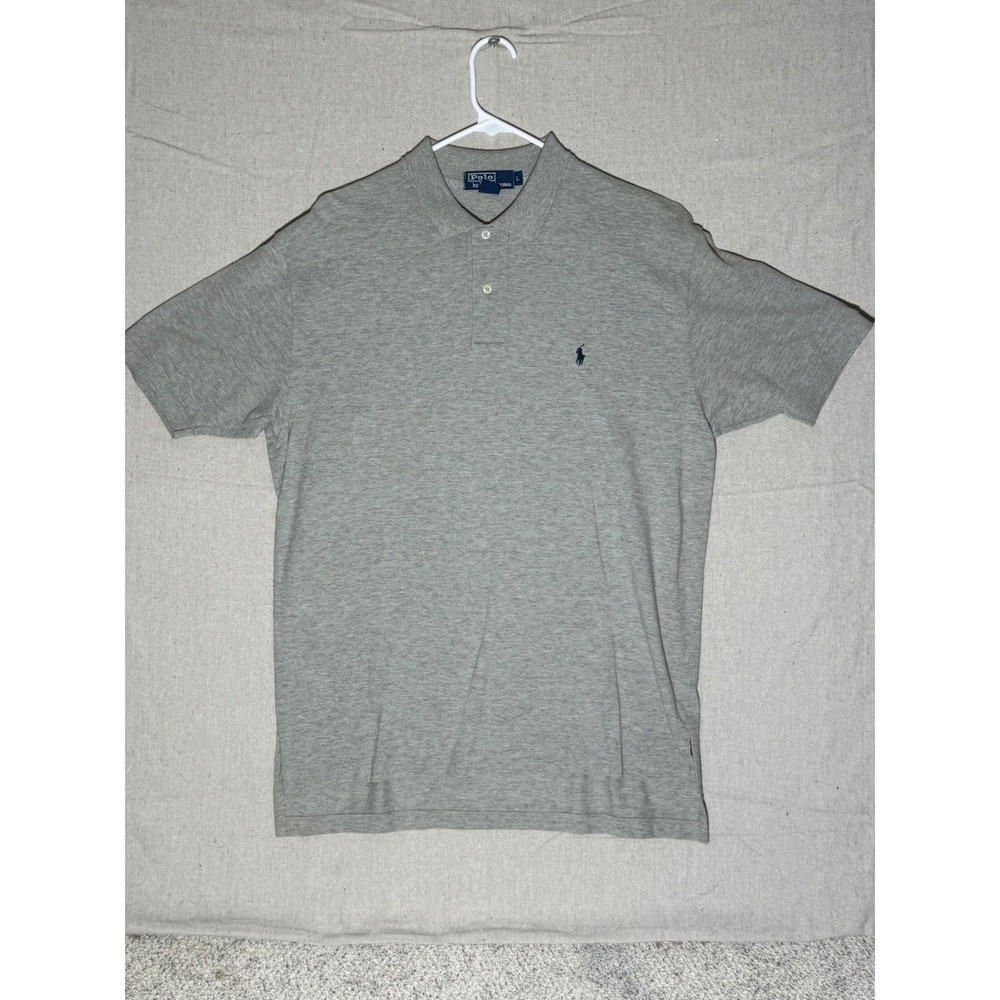 Polo Ralph Lauren Mens Large Gray Short Sleeve Cotton Pique Polo Shirt Heathered